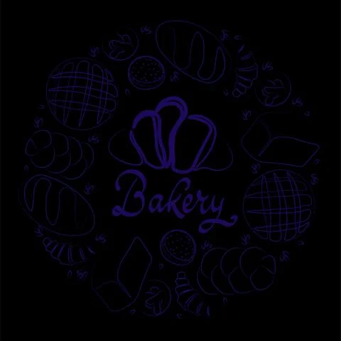 Trendy vector design for bakery or cafe.Illustrations of buns, bread,baguette Illustrazione stock