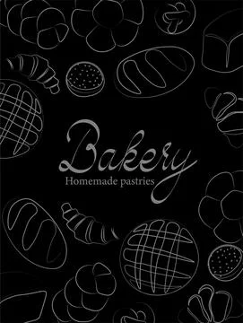 Trendy vector design for bakery or cafe.Illustrations of buns, bread,baguette Stock Illustration