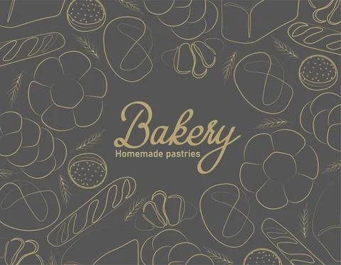 Trendy vector design for bakery or cafe.Illustrations of buns, bread,baguette Stock Illustration