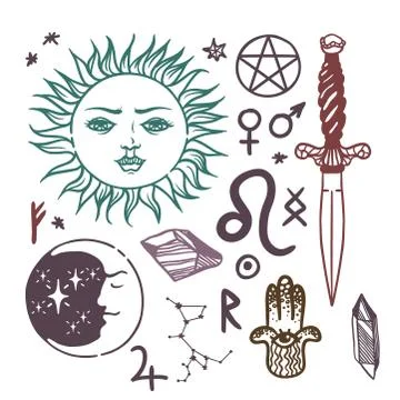 Trendy vector esoteric symbols sketch hand drawn religion philosophy 스톡 일러스트