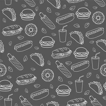 Trendy vector Fast Food pattern for cafe. Stock Illustration