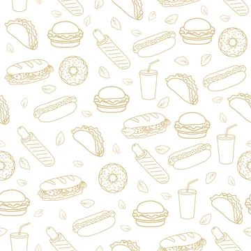 Trendy vector Fast Food pattern for cafe. Illustrazione stock