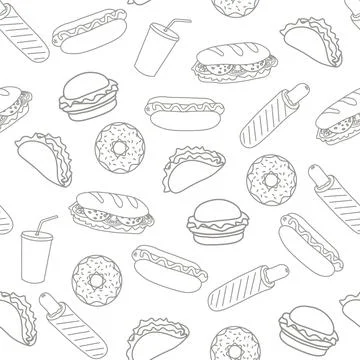 Trendy vector Fast Food pattern for cafe. Illustrazione stock