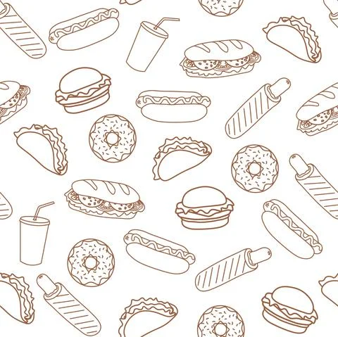 Trendy vector Fast Food pattern for cafe. Illustrazione stock