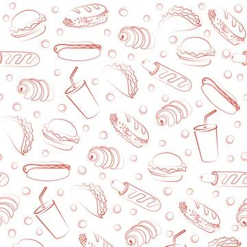 Trendy vector Fast Food pattern for cafe. Stock Illustration