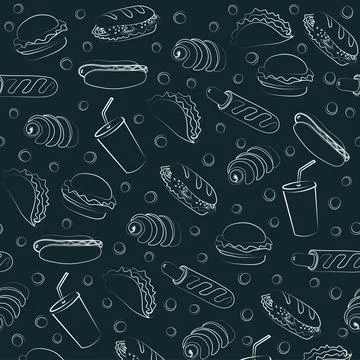 Trendy vector Fast Food pattern for cafe. 스톡 일러스트