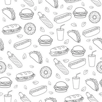Trendy vector Fast Food pattern for cafe. Stock Illustration