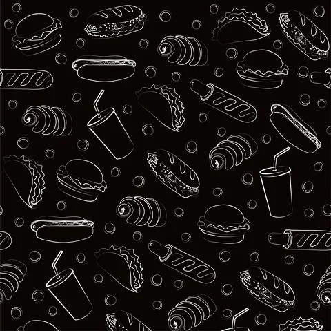 Trendy vector Fast Food pattern for cafe. Stock Illustration
