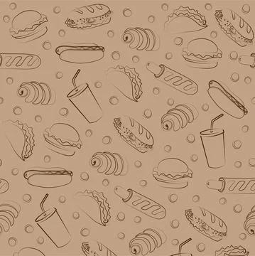 Trendy vector Fast Food pattern for cafe. 스톡 일러스트