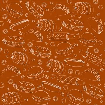 Trendy vector Fast Food pattern for cafe. Stock Illustration
