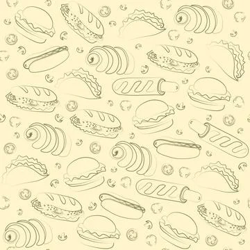 Trendy vector Fast Food pattern for cafe. Stock Illustration
