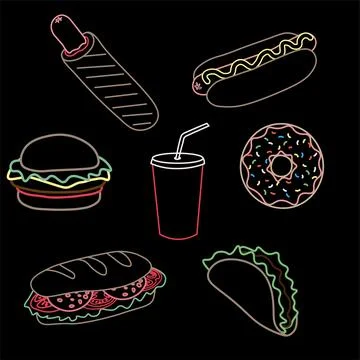 Trendy vector Fast Food set for cafe. Stock Illustration