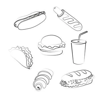 Trendy vector Fast Food set for cafe. Stock Illustration