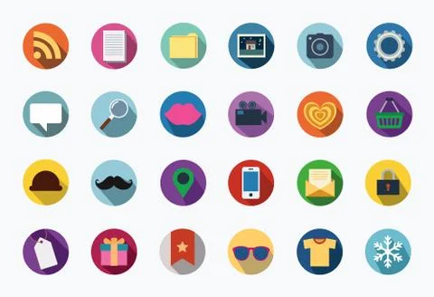Trendy Vector Flat Icons With Long Shadow Stock Illustration