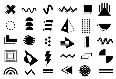 Trendy Vector Geometric Shapes Set. Retro 1990s Stock Illustration
