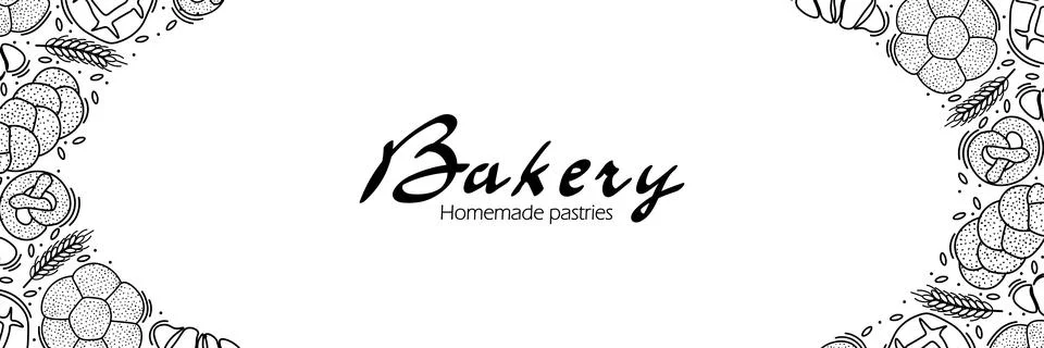 Trendy Vector horizontal background for bakery or cafe.Illustrations of buns Stock Illustration