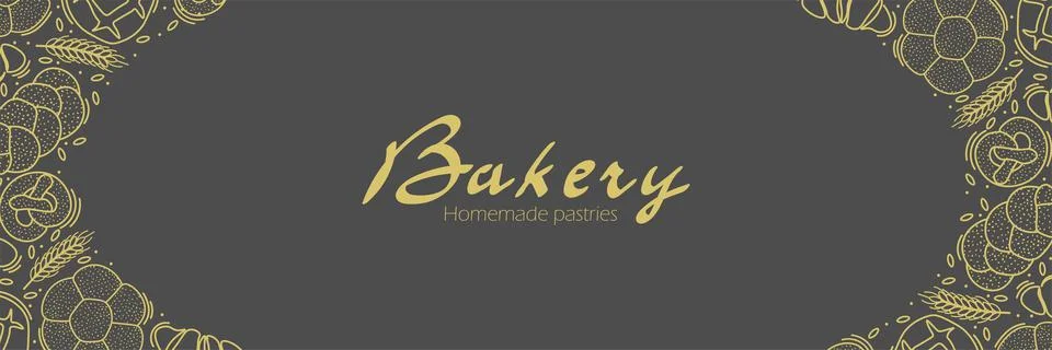 Trendy Vector horizontal background for bakery or cafe.Illustrations of buns Stock Illustration