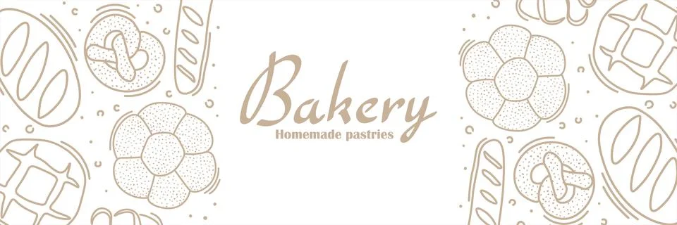 Trendy Vector horizontal background for bakery or cafe.Illustrations of buns Stock Illustration