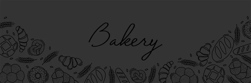Trendy Vector horizontal background for bakery or cafe.Illustrations of buns Stock Illustration