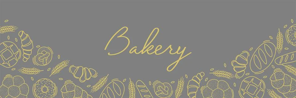 Trendy Vector horizontal background for bakery or cafe.Illustrations of buns Stock Illustration