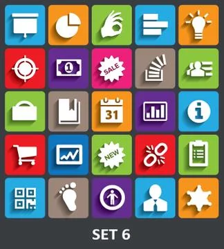 Trendy Vector Icons With Shadow. Set 6 Illustrazione stock