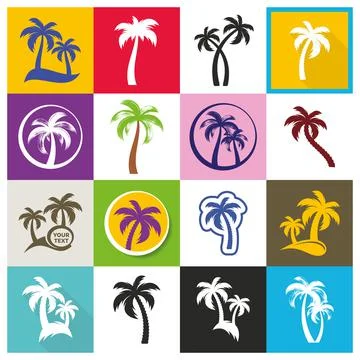 Trendy vector palm tree icons big set Illustration