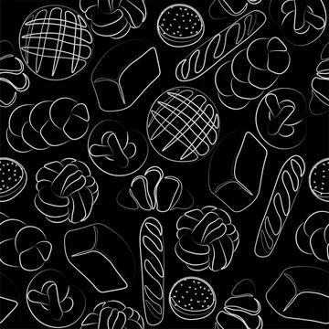 Trendy vector pattern for bakery or cafe.Illustrations of buns,bread, baguette Stock Illustration