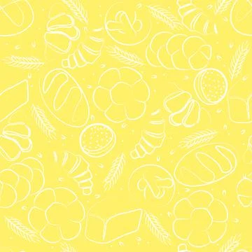 Trendy vector pattern for bakery or cafe.Illustrations of buns,bread, baguette 스톡 일러스트