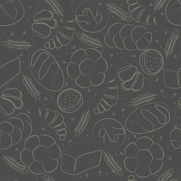 Trendy vector pattern for bakery or cafe.Illustrations of buns,bread, baguette 스톡 일러스트