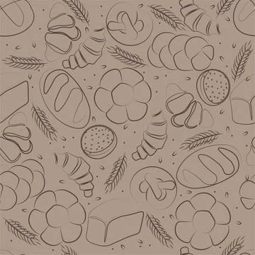 Trendy vector pattern for bakery or cafe.Illustrations of buns,bread, baguette 스톡 일러스트
