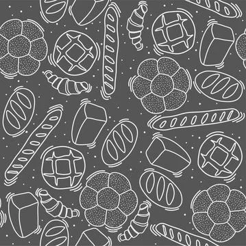 Trendy vector pattern for bakery or cafe.Illustrations of buns,bread, baguette Stock Illustration