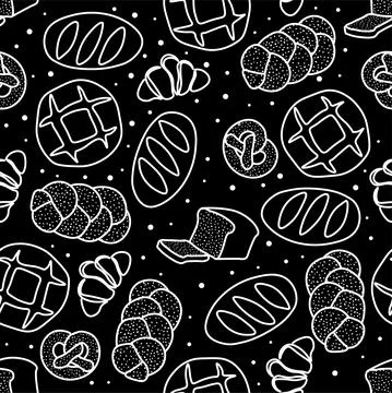 Trendy vector pattern for bakery or cafe.Illustrations of buns,bread, baguette 스톡 일러스트