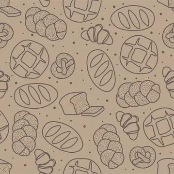 Trendy vector pattern for bakery or cafe.Illustrations of buns,bread, baguette 스톡 일러스트