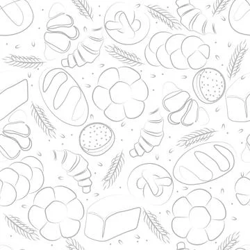 Trendy vector pattern for bakery or cafe.Illustrations of buns,bread, baguette Illustrazione stock