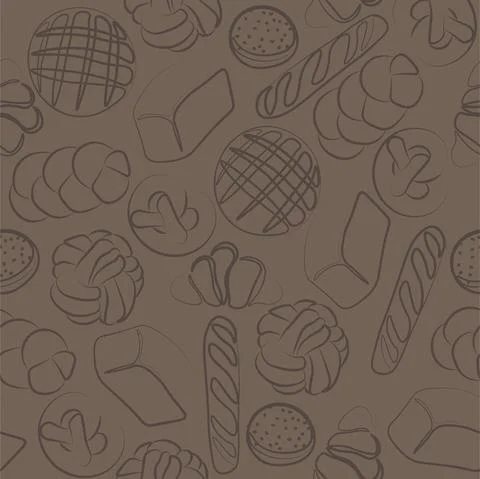 Trendy vector pattern for bakery or cafe.Illustrations of buns,bread, baguette Stock Illustration