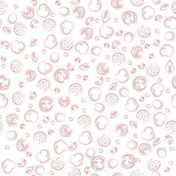 Trendy vector pattern with a set of pizza products for pizzeria. Illustrazione stock