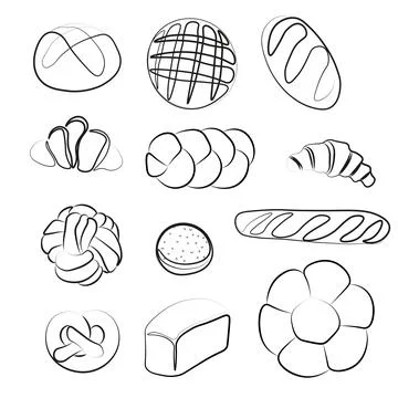 Trendy vector set for bakery or cafe.Illustrations of buns,bread, baguette,and Stock Illustration