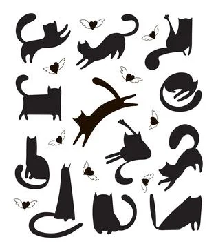 Trendy vector set of freehand drawn cat shapes for print, textile, t-shirts Illustrazione stock