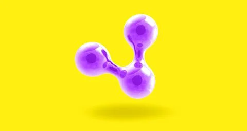 Trendy violet atom model on yellow background.3d Illustration of molecules Stock Illustration