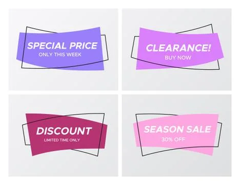 Trendy violet curved rectangle flat sale banners Stock Illustration
