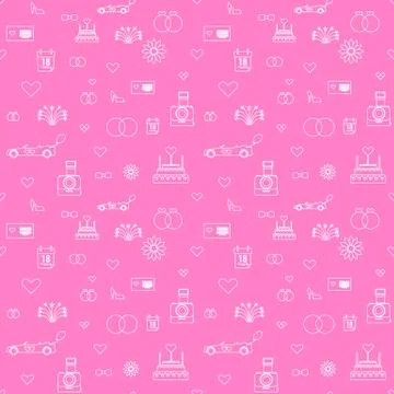 Trendy Wedding Line Icons Pattern background flat color illustration. Stock Illustration