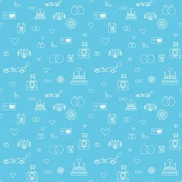 Trendy Wedding Line Icons Pattern background Flat color illustration. Stock Illustration