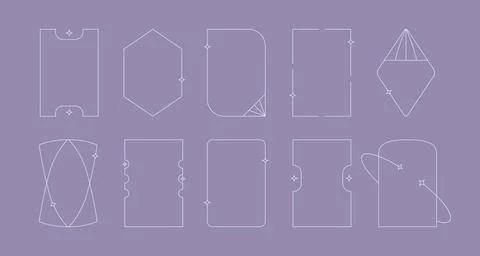Trendy white aesthetic line frames set with sparcle, stars. Y2k geometric vector Stock Illustration