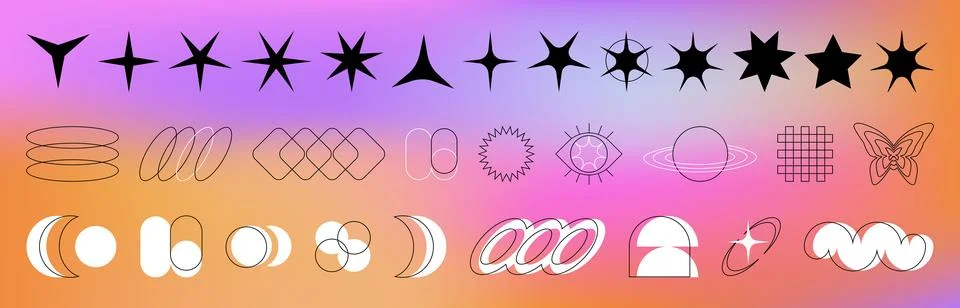 Trendy y2k elements on gradient bg Stock Illustration
