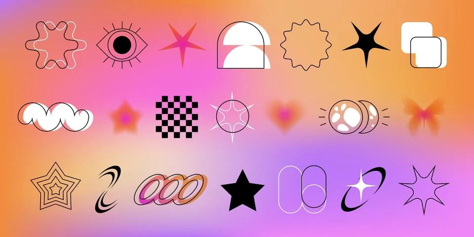 Trendy y2k elements on gradient bg Stock Illustration