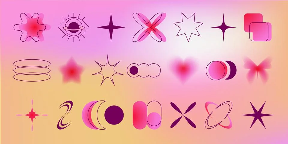 Trendy y2k elements on gradient bg Stock Illustration