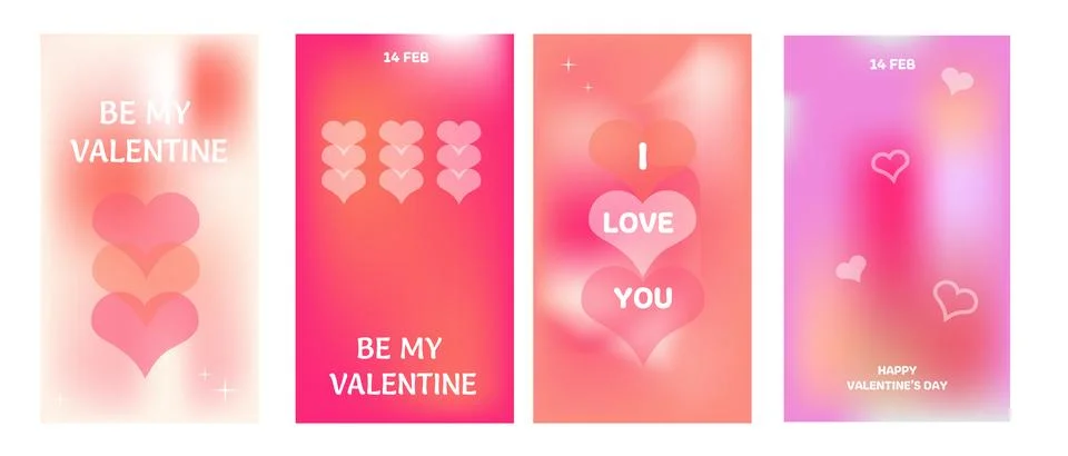 Trendy Y2K gradient backgrounds set with abstract hearts and pastel lines. Stock Illustration