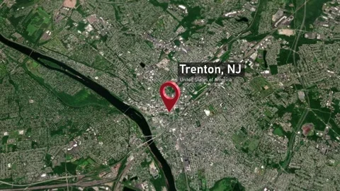 Trenton City Map Zoom (NJ, USA) from Space to Earth Video stock 296703653
