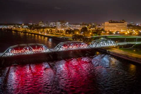 Trenton Makes The World Takes Bridge Aerial Night Photo Stock Photos
