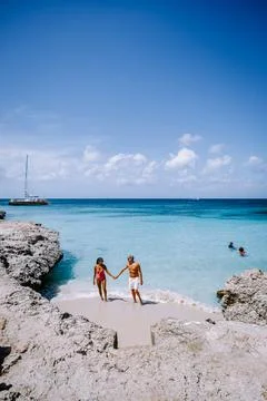 Tres Trapi Steps Triple Steps Beach, Aruba completely empty, Popular beach among Stock Photos